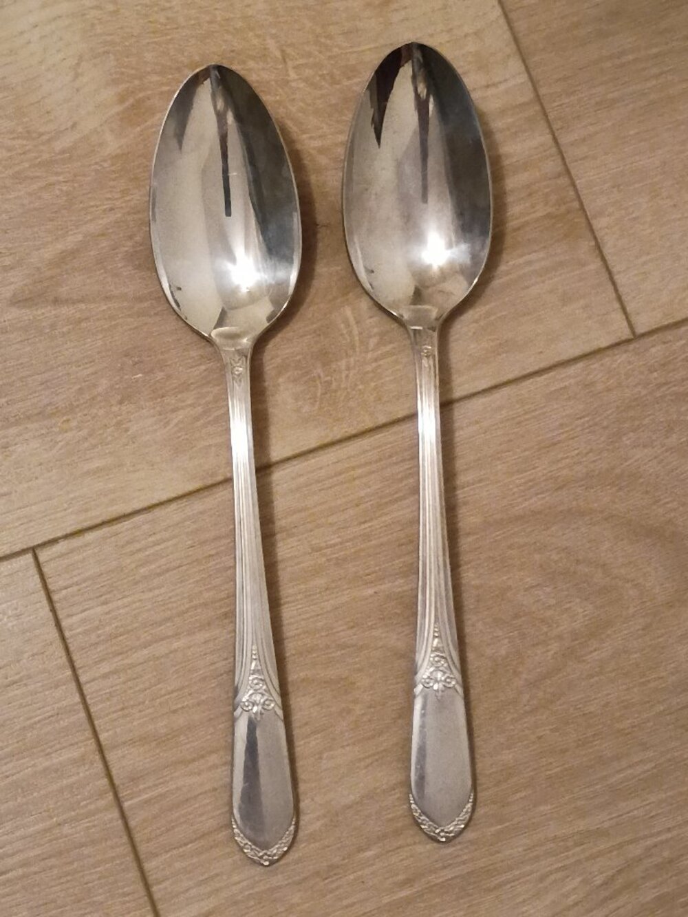 Vintage Silver Plate Spoon Set of Two, Mid Century Modern Silverware